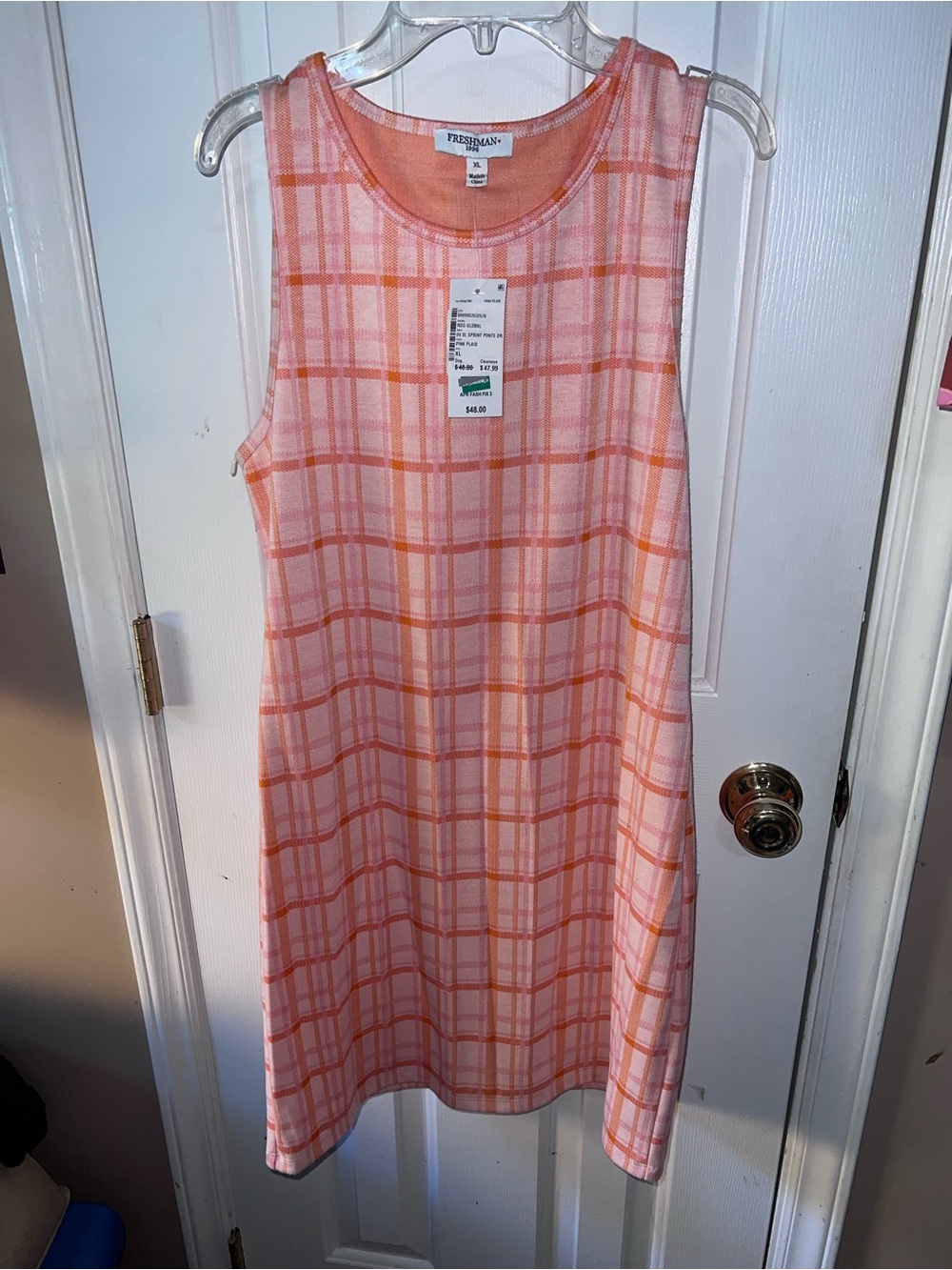 Freshman Pink & Orange Plaid Sleeveless Shift